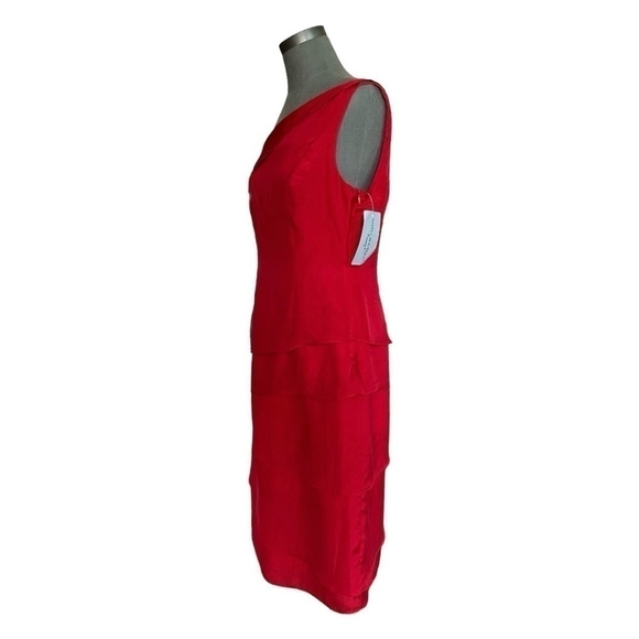 Women’s Dress Vintage Papell Boutique Evening Red Silk One Shoulder Ruffle Dress - Picture 6 of 8